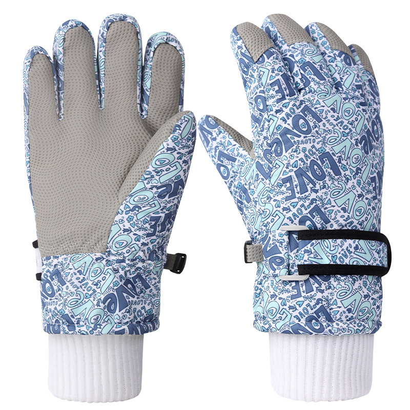 Picture of Children's ski gloves winter warm gloves for boys and girls 7-12 years old fleece-lined windproof waterproof children riding gloves