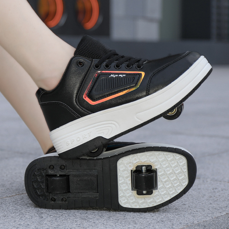 Children's Heelo Shoes for Boys and Girls Adult Two-Wheel Skating Shoes with Lace Wheels Shoes for Students Low-top Casual Shoes Universal No