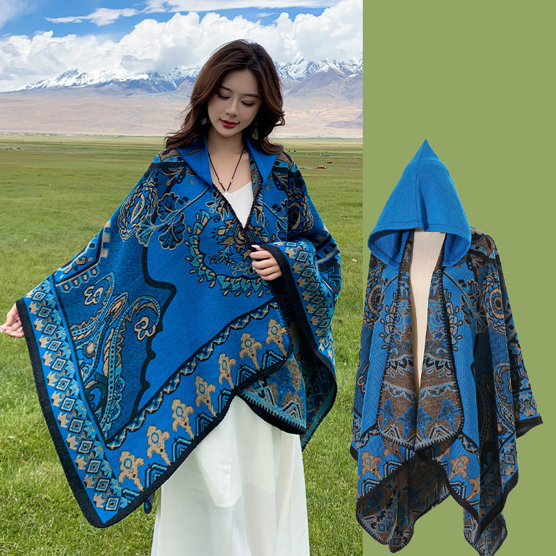 Picture of Ethnic Style Hooded Shawl Women's Yunnan Western Sichuan Travel Wear Costume Xinjiang Desert Photograph Outer Cape Cape