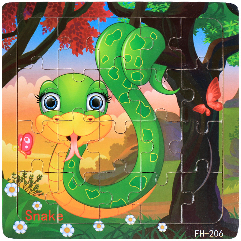 Picture of 20 Pieces of Wooden Kidsren's Intellectual Toys, Wooden Puzzles, Cartoon Animals, Street Stall Toys, Factory Direct Supply