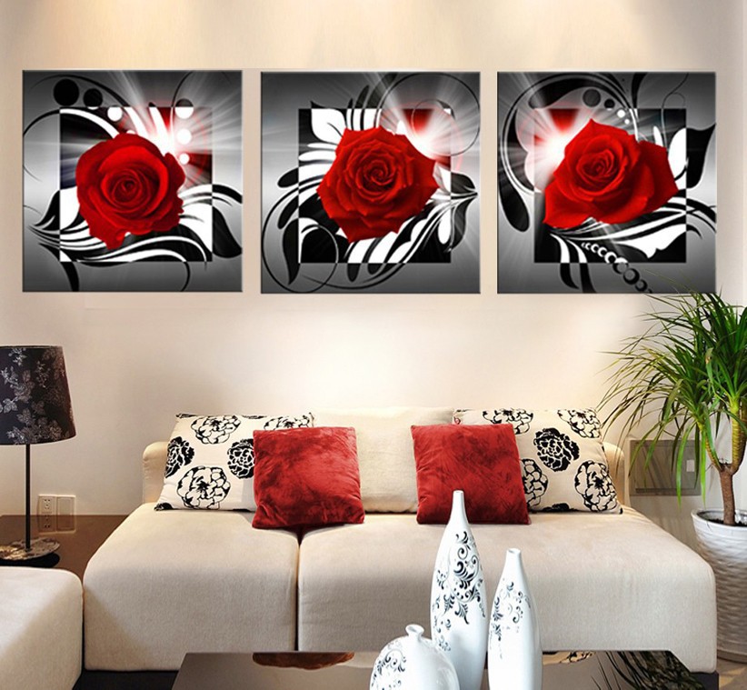 oil painting modern decorative oil painting HD Triple Red Rose wish AliExpress cross-border supply of goods