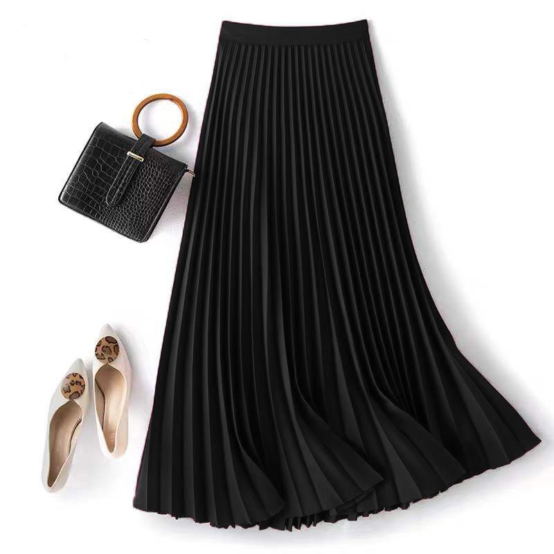 Satin Elegant Organ High Waist Pleated Skirt 2024 Spring and Summer All-match Princess Style Skirt New Style Long Skirt