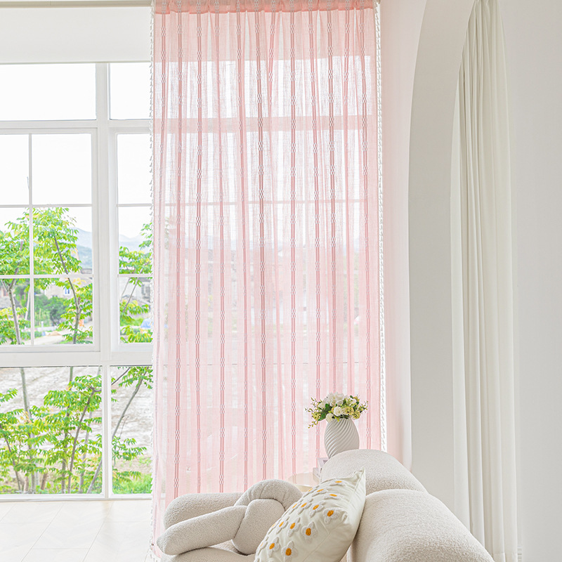 Picture of Cross-border exclusive for Nordic cotton and linen curtains multi-color solid color cotton and linen yarn semi-transparent bedroom living room floor curtains with yarn