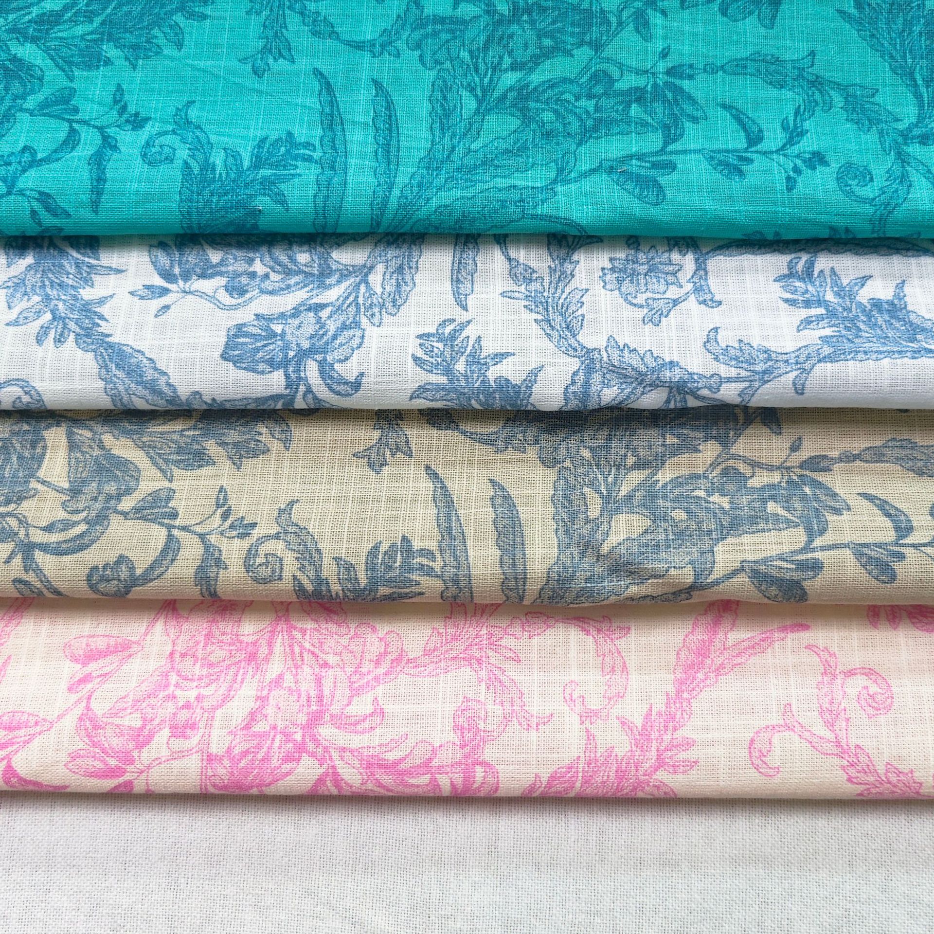 Cotton bamboo woven fabric, blue and white leaf print, dress, children's clothing, table cloth, fashion fabrics, home boutiques