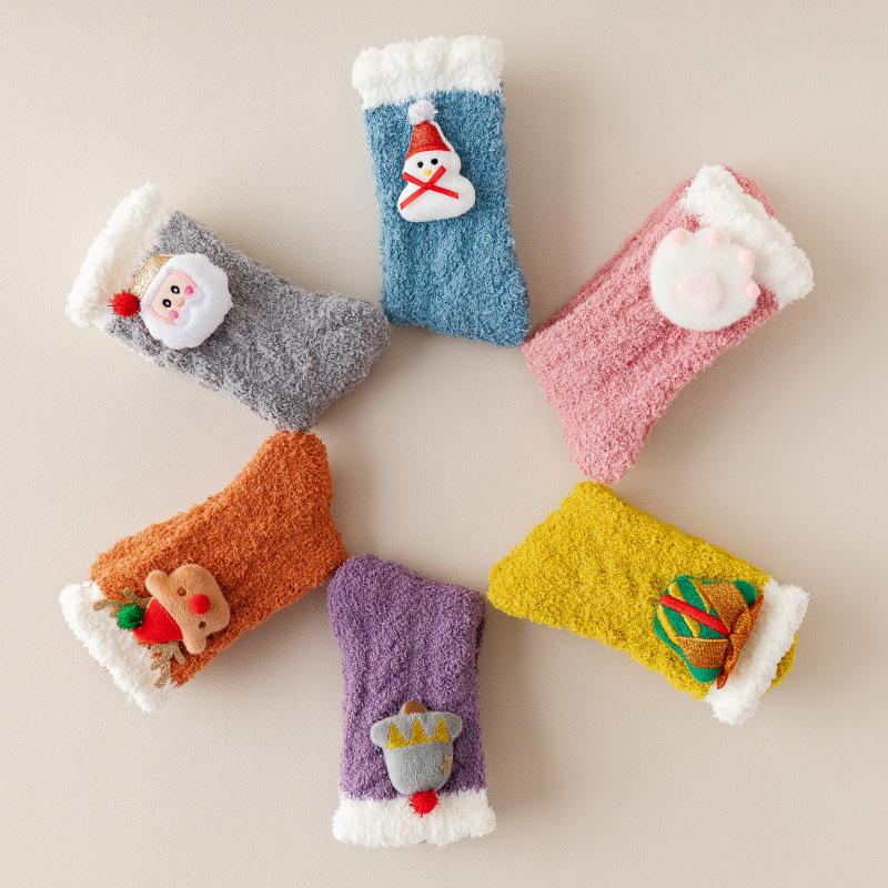 Picture of Coral Velvet Socks Women's Mid-tube Socks Autumn and Winter Home Japanese Cute Moon Socks fleece-lined Thickened Warm Christmas Socks