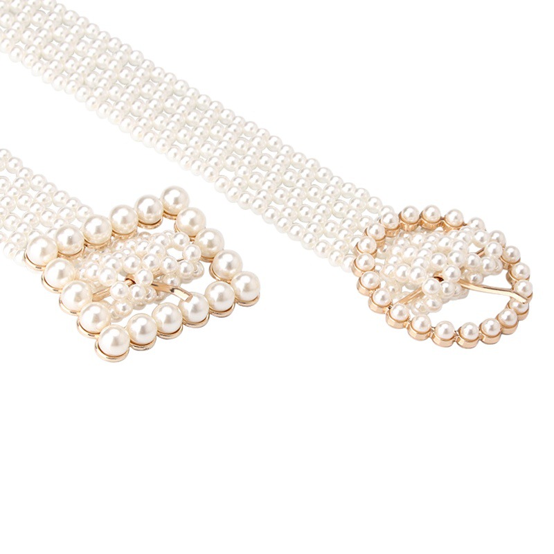New Fashionable Women's Belt Sweet Fashion Imitation Pearl Woven Waist Chain Elegant Women's dress Decorative Belt