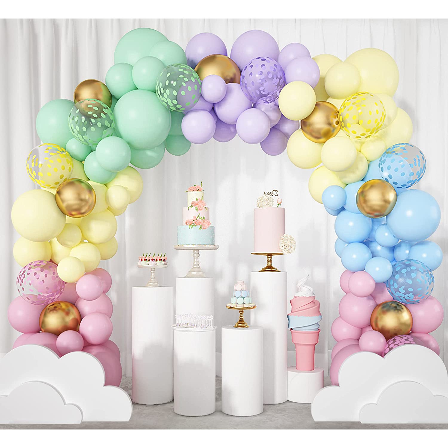 Picture of Macaron rainbow combination chain suit party birthday background wedding room decoration balloon