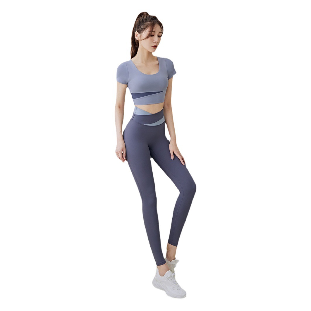 Cross-Border Nude Color Matching Suit for Women Spring and Summer Hip Lifting Running Sports Fitness Yoga Suit