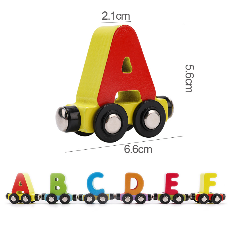 Picture of Children's educational toys building blocks magnetic digital small train letters wooden magnetic assembled 1-3 years old toy car