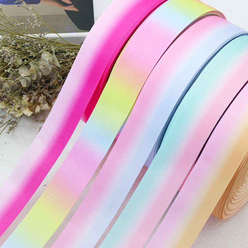 Picture of Wholesale Gradient Rainbow Ribbed Ribbon L-04 Heat Transfer DIY Bow Headdress Gift Box Packaging Accessories Ribbon