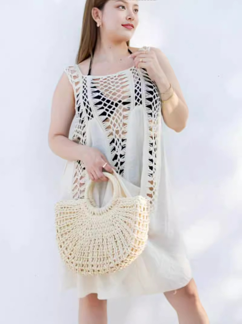 Picture of European and American Bohemian Hand Hook Stitching Slub Cloth Beach Swimsuit Hollow Sunscreen in stock 0439