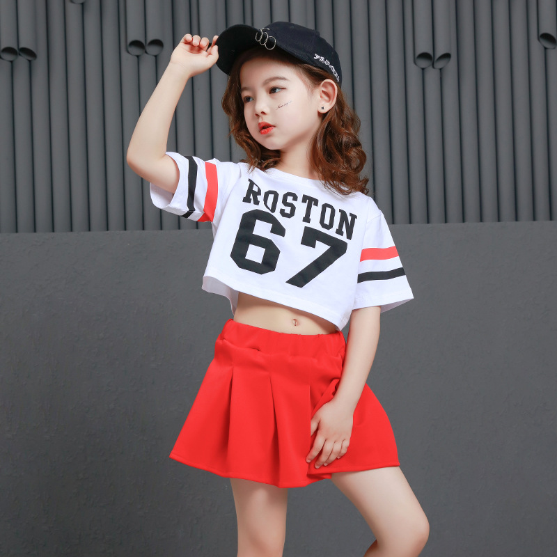 Picture of MOBN Children's Wear | 2018 Spring/Summer New Suit Girls Beautiful Hip Hop Letter Short Sleeve Bright Red Skirt Suit