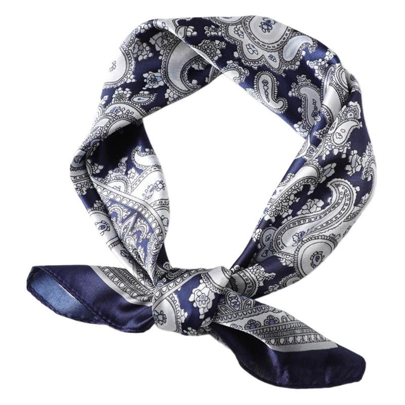 European and American Style Silk Scarf Women's New Small Square Scarf Retro Cashew Small Silk Scarf Professional Scarf Decorative Tie Bag with Hair Band Thin