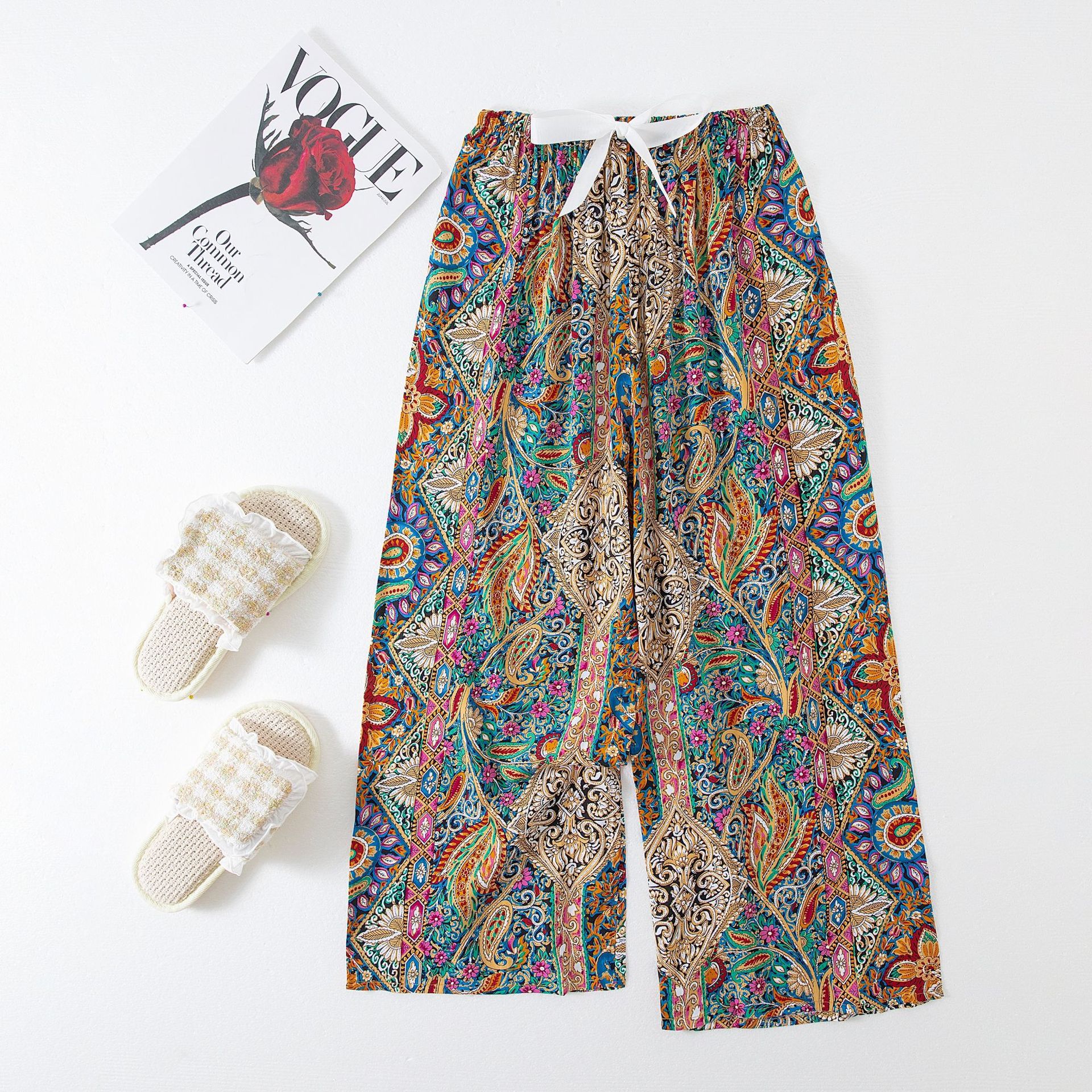 Picture of Cotton silk pajama pants women's spring and summer artificial cotton beach pants can be worn outside plus size cotton silk home wear cropped pants