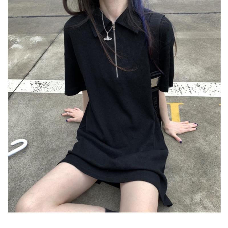 Picture of Japanese Girl's Mint Green dress Sense Niche Waffles Loose Straight Skirt Polo Collar Age-reducing Skirt