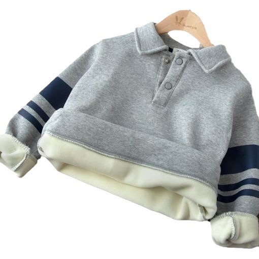 Picture of Boys' polo shirt 2023 new children's Korean version of autumn and winter fleece-lined lapel children's warm bottoming shirt tide