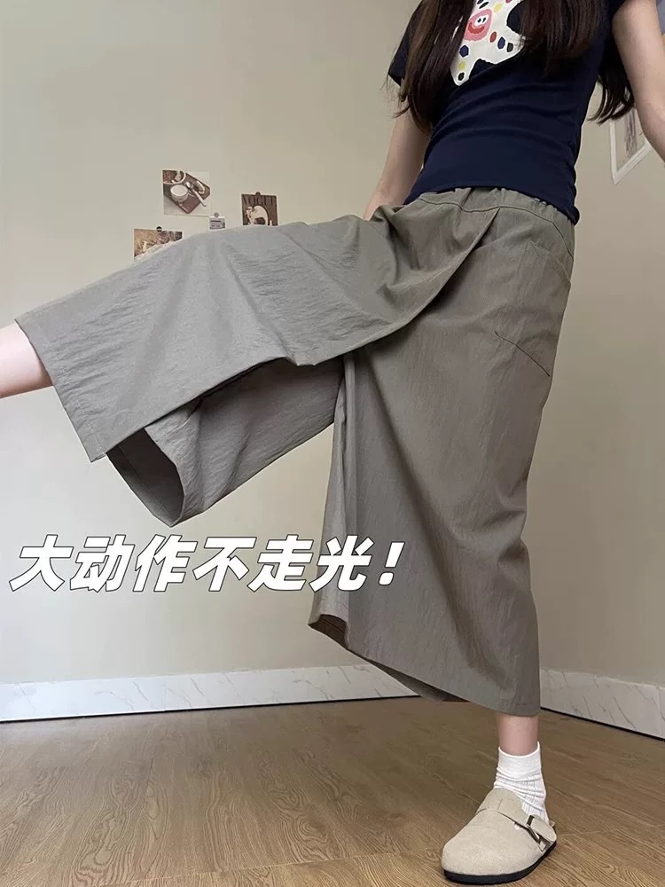 Yamamoto Tooling Skirt Women's Summer 2025 New High Waist A- Line Hip Skirt Casual Small Ice Silk Wide Leg Skirt