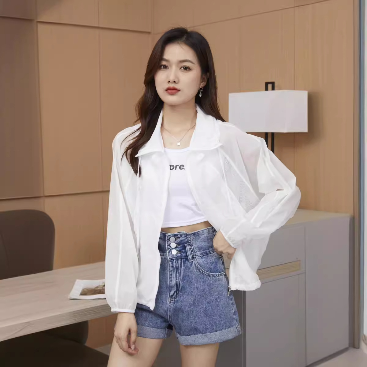 Thirteen Lines Korean Th Women's Clothing Original Korean Style Summer New Long-Sleeved Loose Short Hot Style Sun Protection Clothing Wholesale