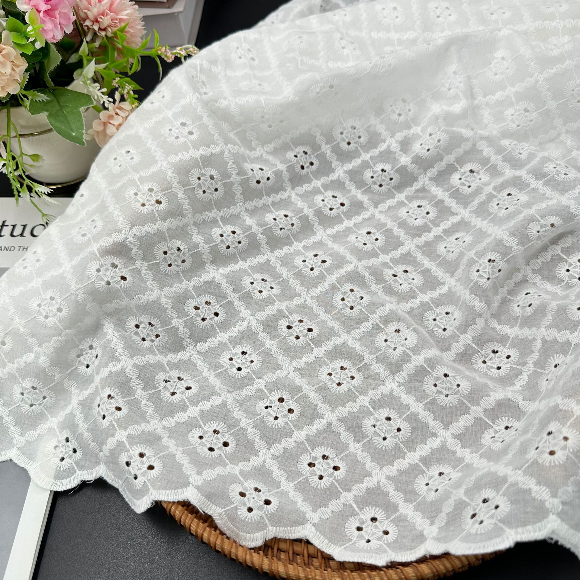 Cotton perforated hollow embroidery water soluble lace embroidery fabric sofa fabric geometric figure clothing embroidery fabric
