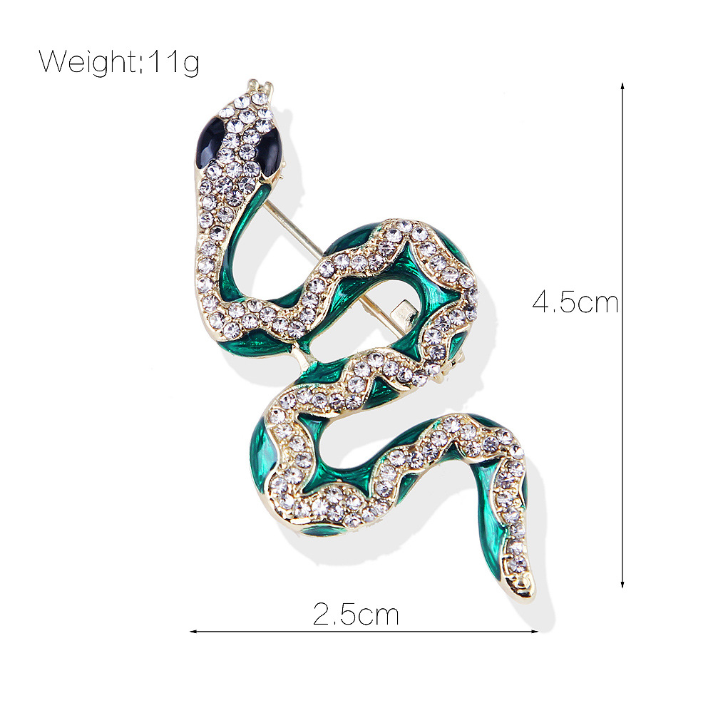 Picture of Lanhao K-Style Cross-Border Alloy Rhinestone Dripping Oil Enamel Green Snake Animal Brooch Pin Clothing Accessories Unisex