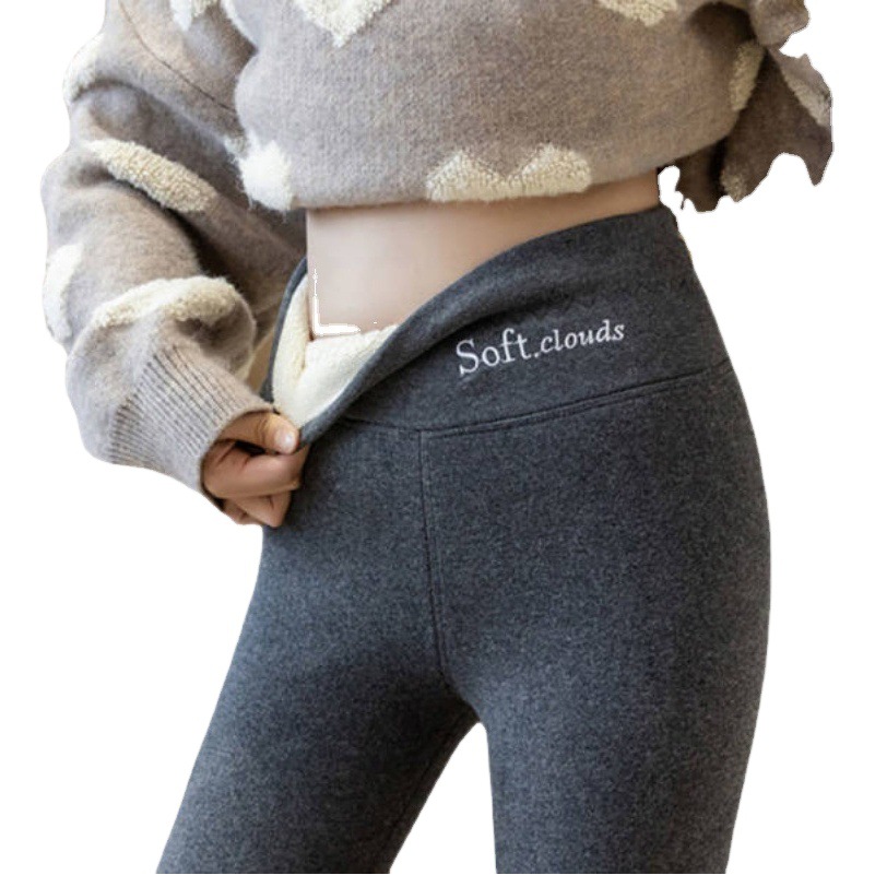Cross-Border New Autumn and Winter Velvet Leggings for Women to Wear as Outerwear, High-Waisted, Tummy-Controlling, Embroidered, Tight-Fitting, Large-Size, Thickeneded Warm Pants, Trbottomy