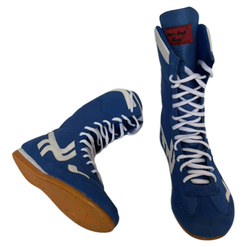 Picture of Boxing Shoes High Boots Fighting Wrestling Shoes Men and Women Fighting Competition Training Shoes Red Blue Cross Border