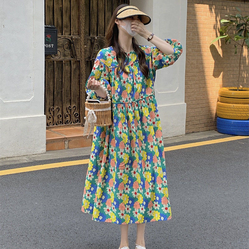 French Retro Flower Dress Women's 2022 Summer New Floral Puff Sleeve Loose Slimming Tea Break Long Dress