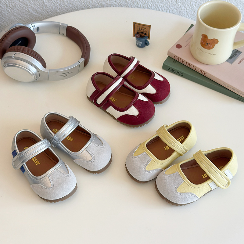 Girls' Suede Splicing Small Leather Shoes Spring and Autum 2025 New Kidsren's Shallow Princess Shoes Girls' Flats Trendy