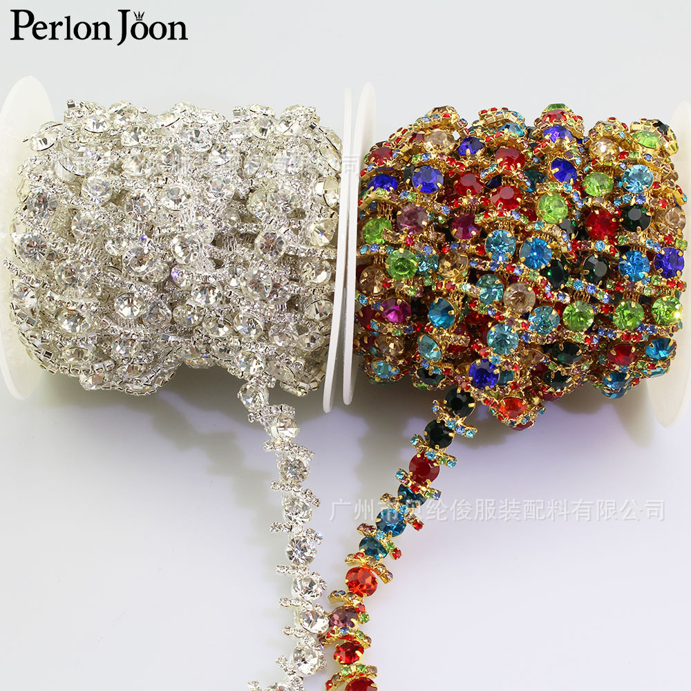High-grade glass rhinestone welding code chain headdress wedding dress DIY hand-sewn decorative diamond chain clothing accessories