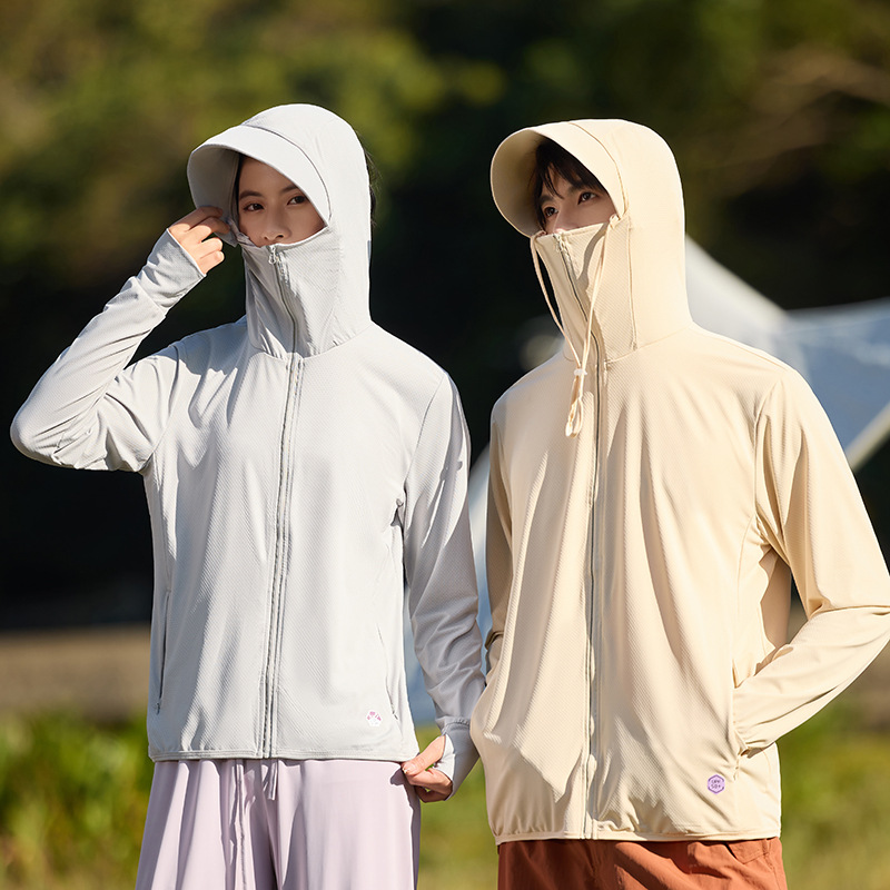UPF50+ ice silk sun protection clothing for men and women couples removable brim UV protection skin clothes breathable and skin-friendly households