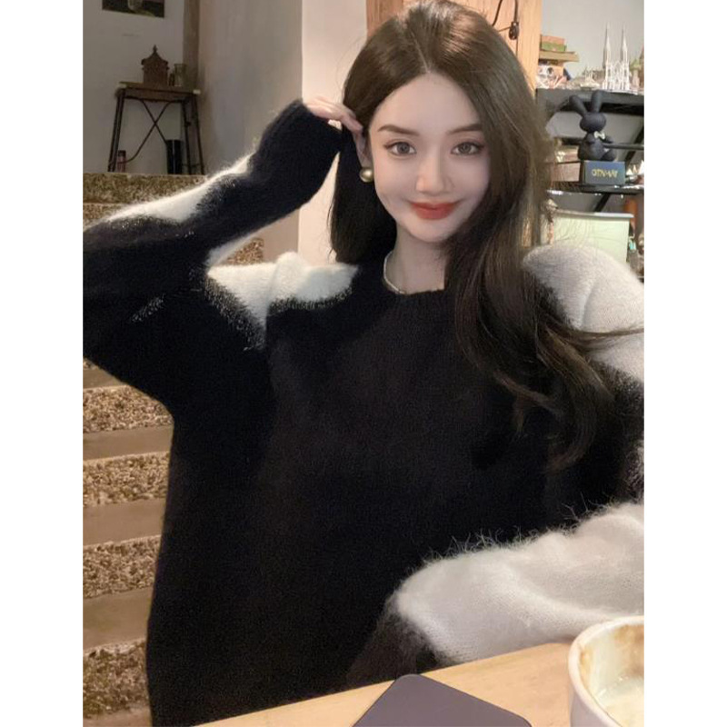 Picture of 2023 new arrival autumn and winter milk series wear gentle lazy style Korean style black and white contrast color sweater women's thick High sense