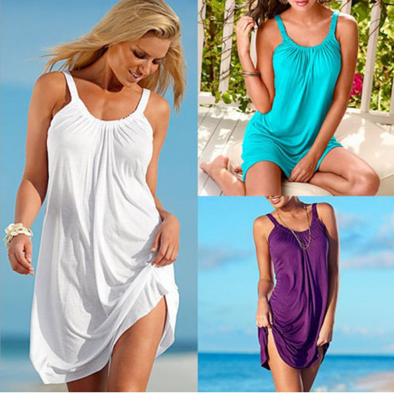 2022 solid color sexy casual sling beach European and American dress to map manufacturers a generation of hair