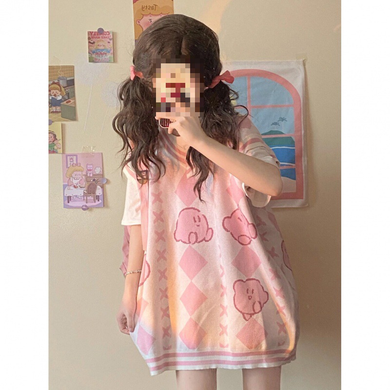 Picture of Japanese cute cartoon knitted vest women's sleeveless V-neck small soft girl all-match age-reducing sweater vest Spring