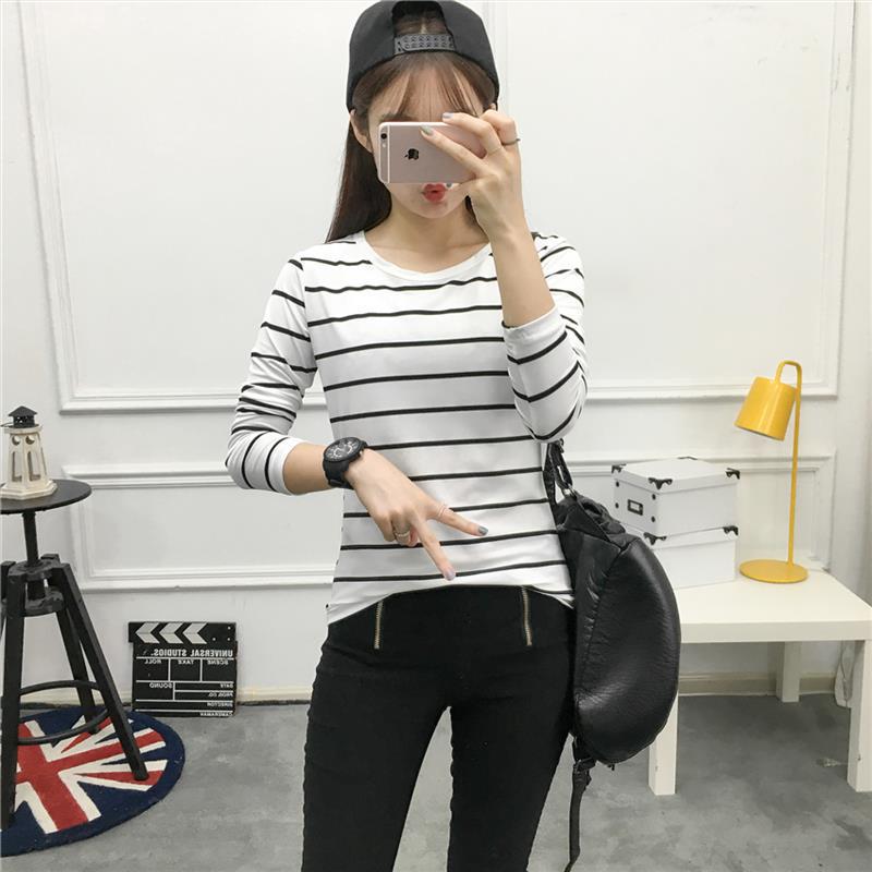 2025 Autumn New Korean Style Striped Loose Slimming Student Long Sleeve T-Shirt Women's Top Trendy Foreign Trade Women's Clothing Wholesale
