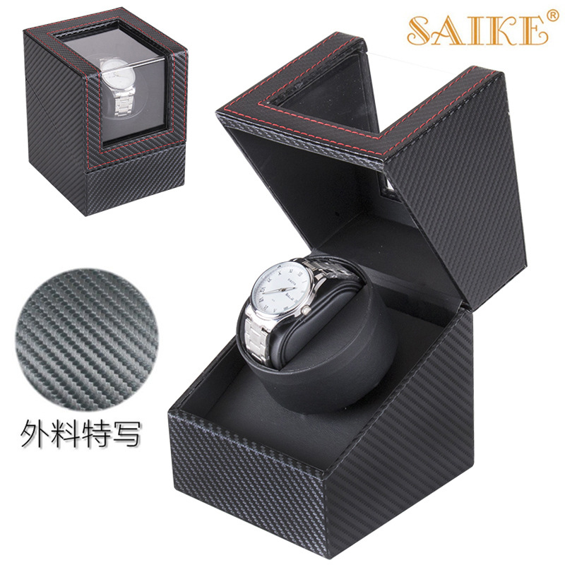 Picture of Spot Wholesale Carbon Fiber Pattern Pu Leather Single Head Mini Fully Automatic Watch Shaker Mechanical Watch Automatic Winding Turning Watch Box