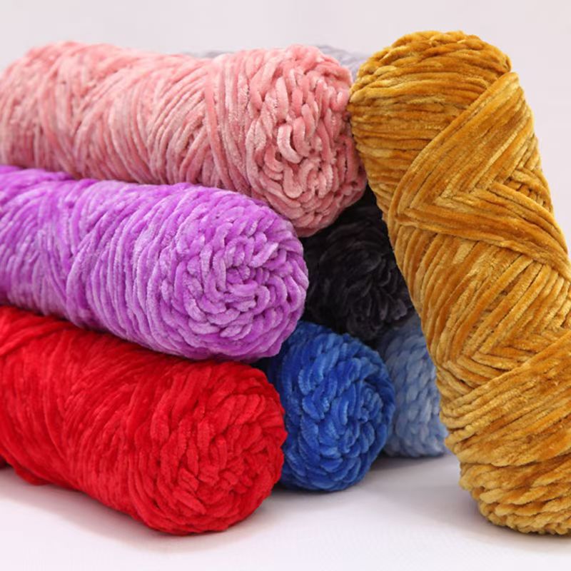golden velvet wool ball chenille handmade diy knitted scarf thick thread violent bear material bag crochet hook slippers