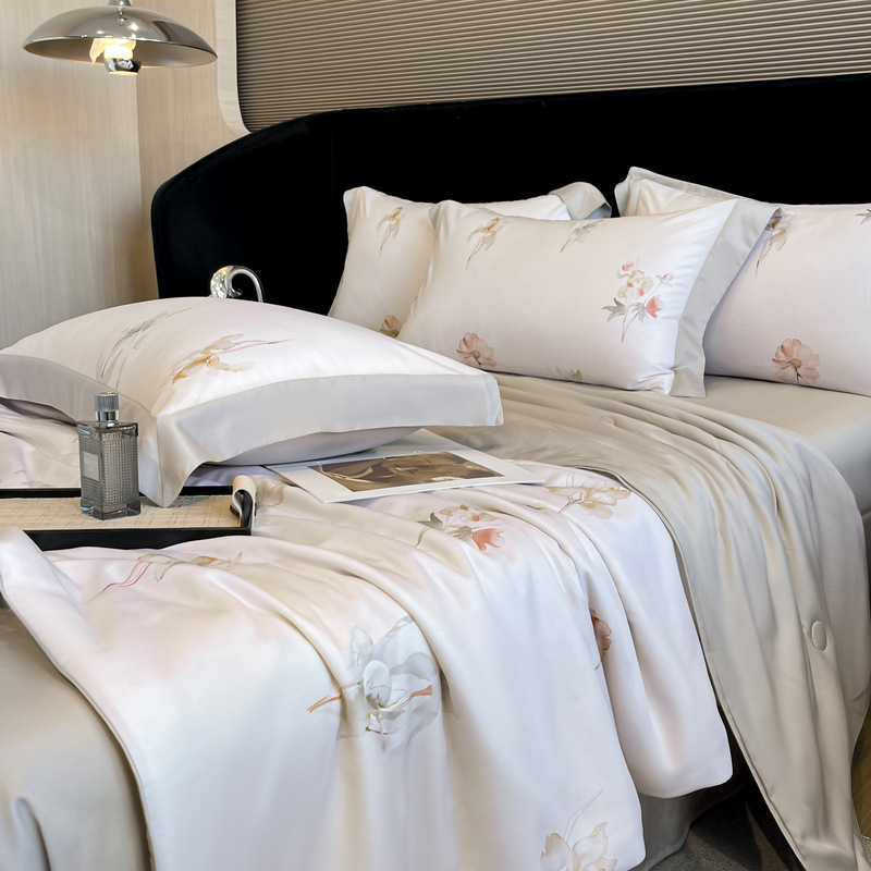 Picture of Class A Lyocell Fiber Printed Summer Cool Quilt Four-piece Set Summer Cool Air-conditioning Quilt Ice Silk Thin Quilt Machine Washable