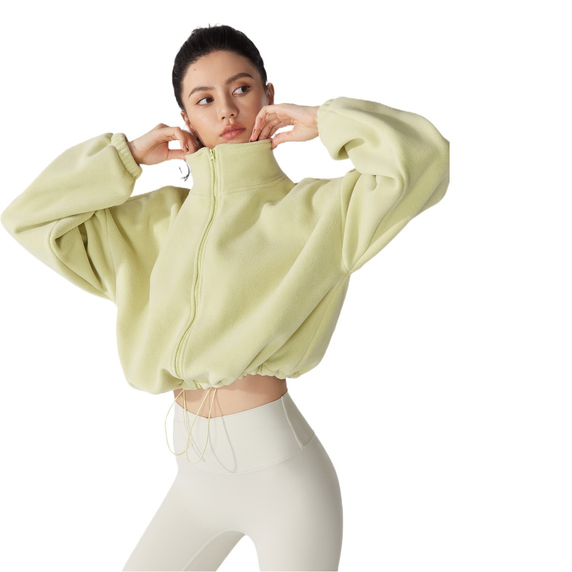 Picture of European and American Lamb Fleece Sports Coat Women's Autumn and Winter fleece-lined Thickened Collar Fleece Coat Fitness Casual Fleece Top