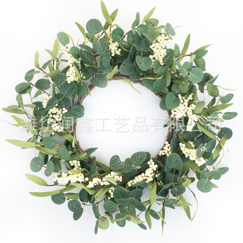 In-Stock Artificial Eucalyptus Wreath Eucalyptus Leaf Wreath Home Front Door Berry Money Leaf Door Hanging Amazon Wholesale