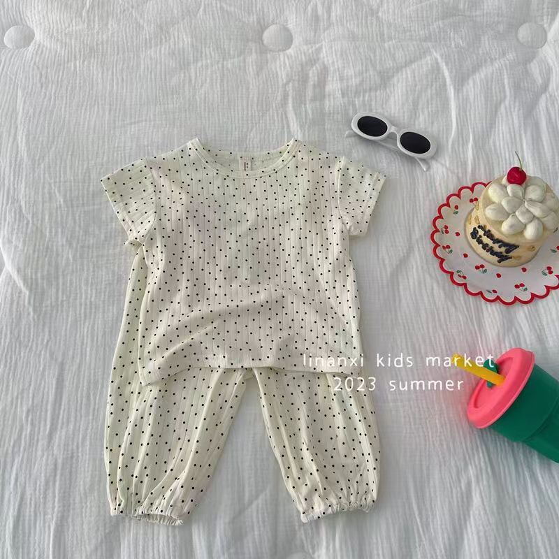 Picture of Ice Silk Ribbed 2023 Summer Girls' Short-Sleeved Outfit, Children's Style Baby Summer Two-Piece Set, Cute Style