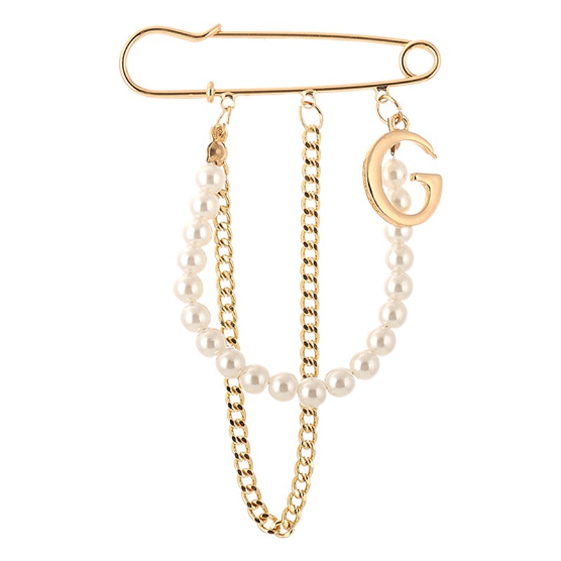 Korean literary simple girl pearl brooch gold chain pin chest jewelry wholesale