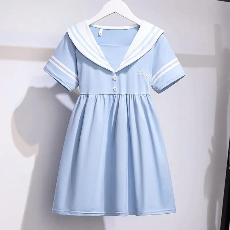 Girls Navy Collar Dress Summer New Korean Style Western Style Skirt Big Children's Dress Girls Internet Celebrity Princess Dress