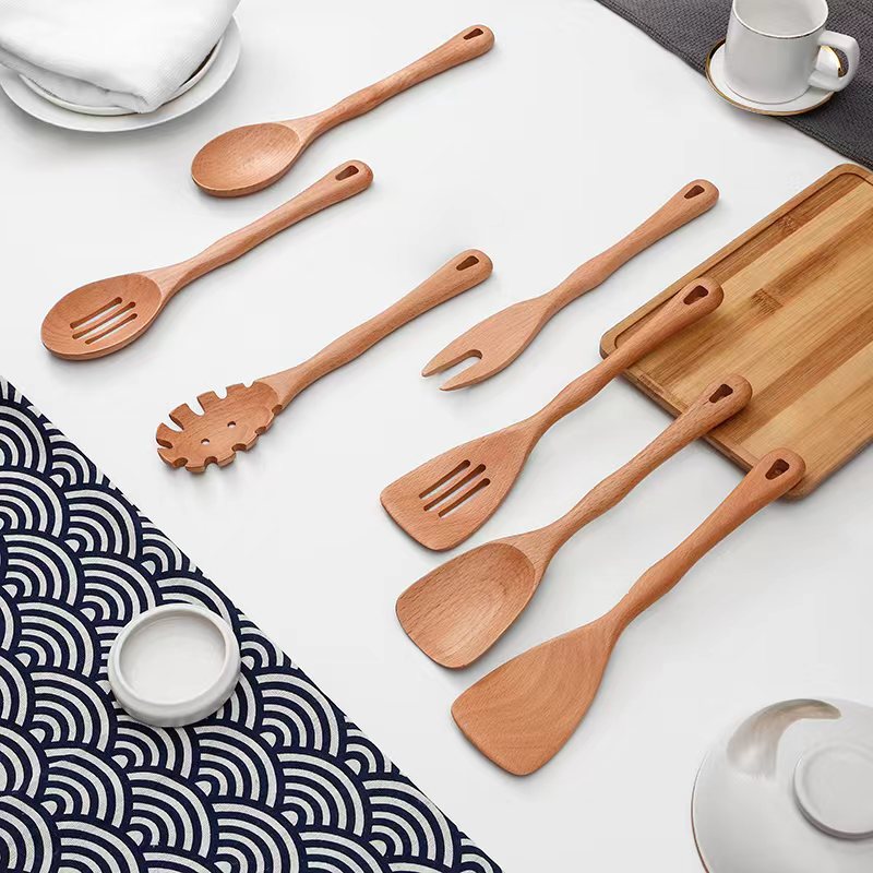 Picture of New Product Hanging Cooking Spatula, Household Spatula, Creative Beech Salad Spoon, Eight-Piece Cooking Spatula Set