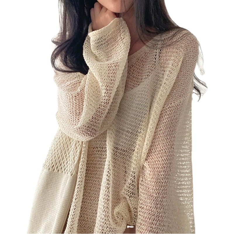 Gentle style hollow-out sweater women's summer thin loose design chic top outer wear long sleeve blouse sun protection clothing