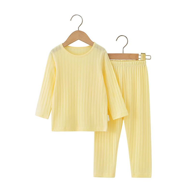 Spring and Autumn Children's Underwear Set, Long-Sleeved Air-Conditioning Clothing, Home Wear, Pure Cotton Jacquard Pajamas Set, Infant Base Layer Clothing