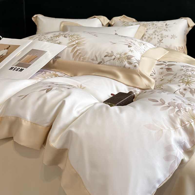 Picture of Summer Class A Maternal and Infant Grade Lyocell Tens Four-Piece Light Luxury Ice Silk Naked Sleeping Cool Quilt Cover Bed Sheet 1.8 Bedding