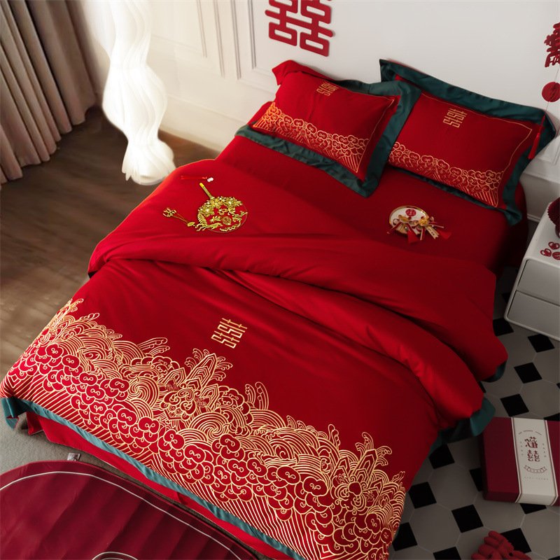 Picture of 100 long-staple cotton high-end new Chinese wedding cotton four-piece wedding cotton national tide red embroidery kit