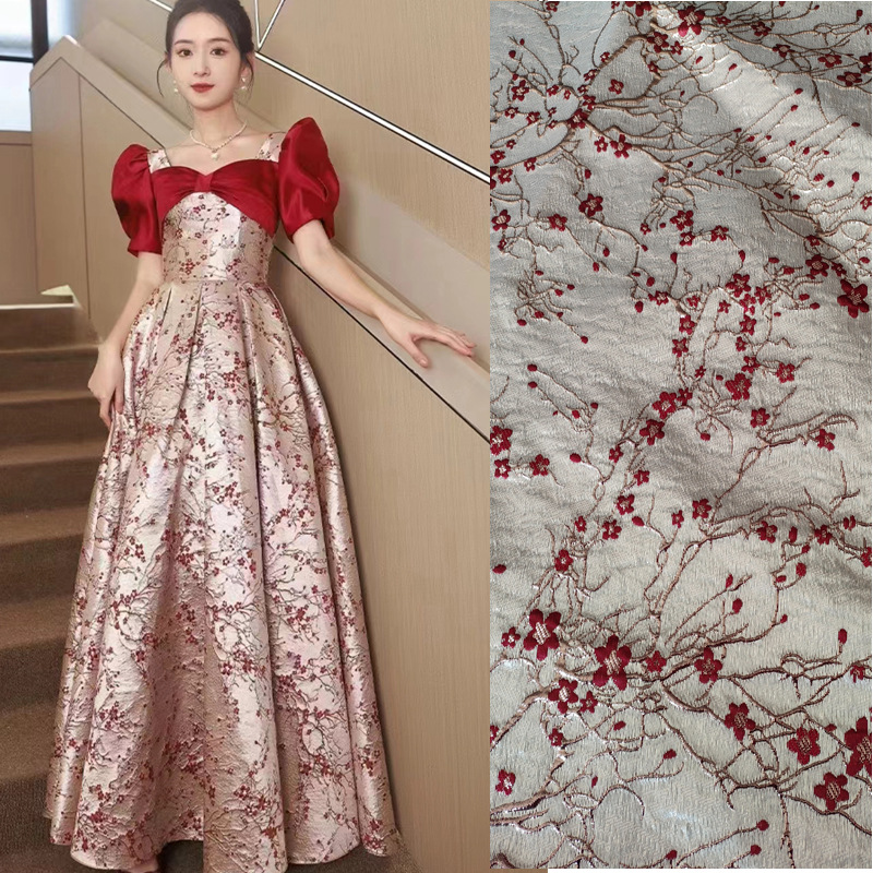 Spring and Summer new fabric floral cloth pink embossed jacquard dark pattern cheongsam dress children's clothing women's floral fabric