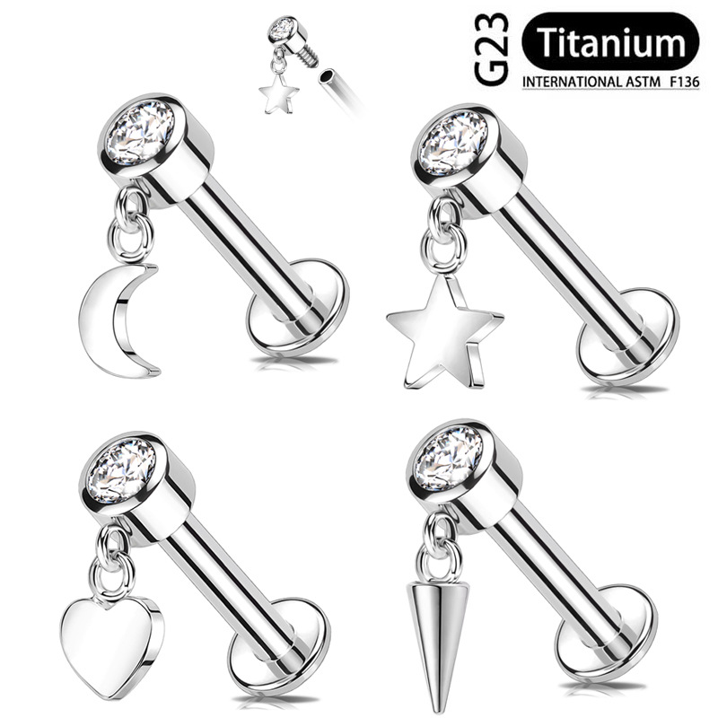 Multi-purpose Pendant Lip Nail G23 Titanium Alloy Zircon Moon Ear Bone Nail Internal Screw Puncture Ear Snail Delicate Lip Ring
