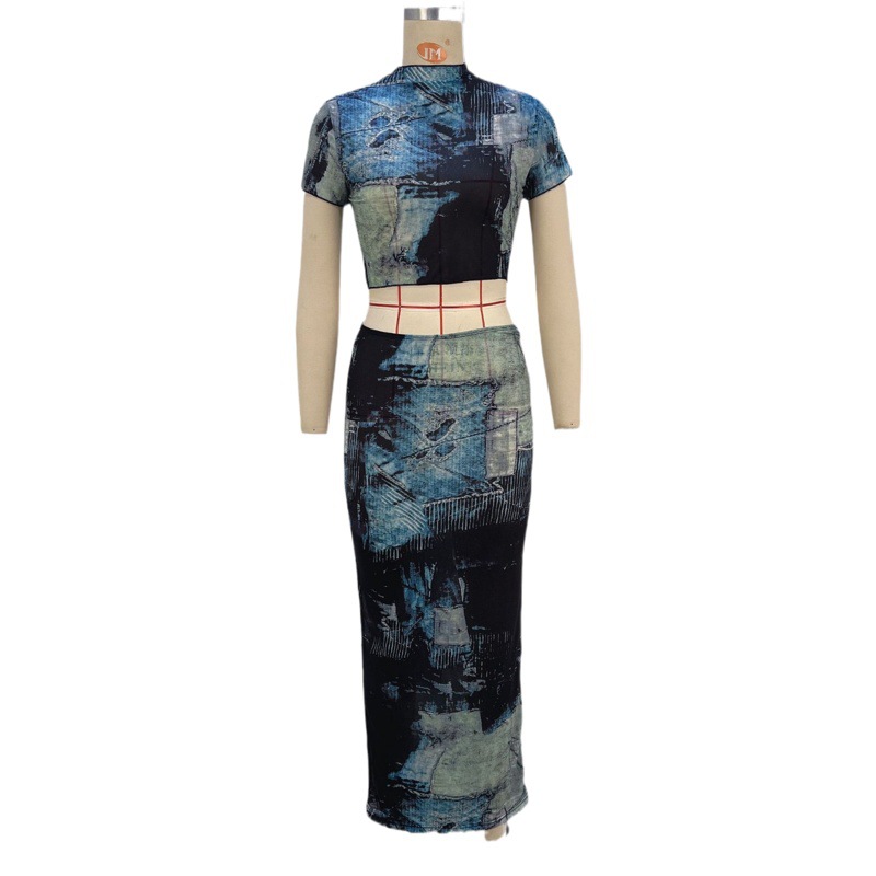 Cross-border European and American-style Amazon New African Printed Fashion Commuter suit Women's dress Two-piece Set